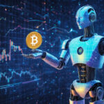 Prepojenie umelej inteligencie a Bitcoinu znázornené digitálnou grafikou.